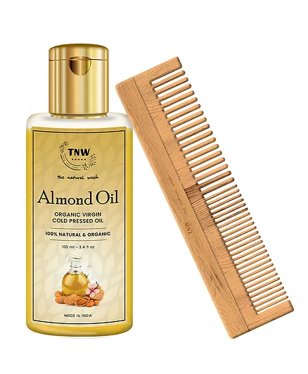 TNW-The Natural Wash Virgin Almond Oil With Neem Wood Comb - 100 ml