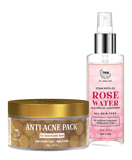 TNW-The Natural Wash Combo Of Anti Acne Face Pack & Rose Water Toner Pack Of 2 - 50 gm & 200 ml