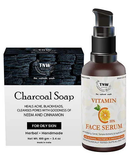 TNW The Natural Wash Vitamin C Face Serum & Charcoal Bath Soap Pack of 2 - 100 gm, 30 ml 