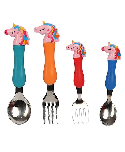 VGRASSP Unicorn Stainless Steel Spoon & Fork Set Multicolor - Pack of 4