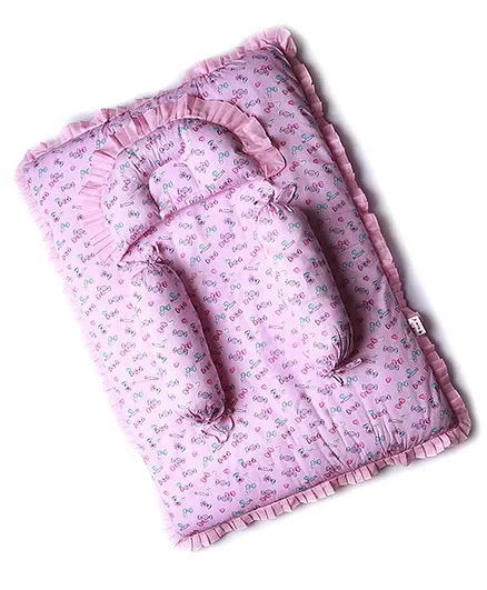 Enfance Nursery 4 Piece Mattress Set Chocolate And Bow Print - Pink