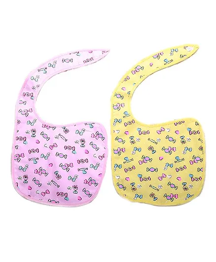 Enfance Nursery Baby Bibs bow Print Pack of 2 - Yellow & Pink