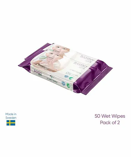  Bambo Nature Wet Wipes Pack of 2 - 50 Pieces Each