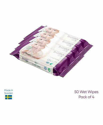  Bambo Nature Wet Wipes Pack of 4 - 50 Pieces Each