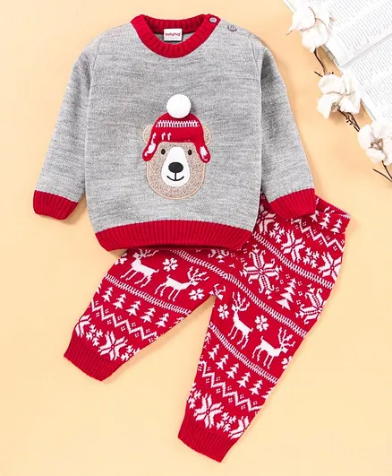 Babyhug Full Sleeves Sweater Set - Red