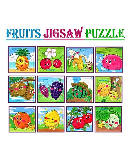 FunBlast Fruits Wooden Jigsaw Puzzle Set of 12 - Multicolor