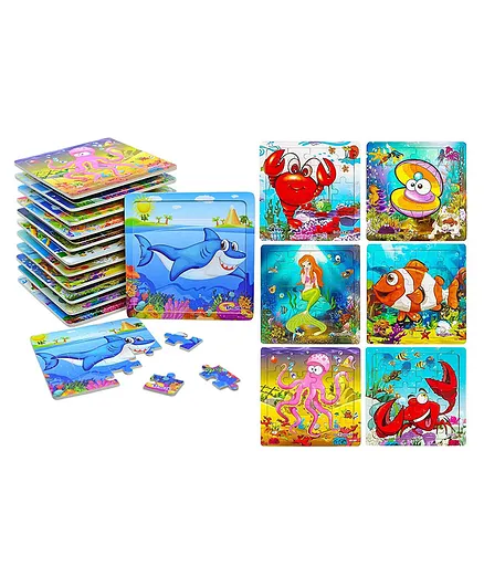 FunBlast Aquatic Creatures Wooden Jigsaw Puzzle Pack of 12 - 16 Pieces Each