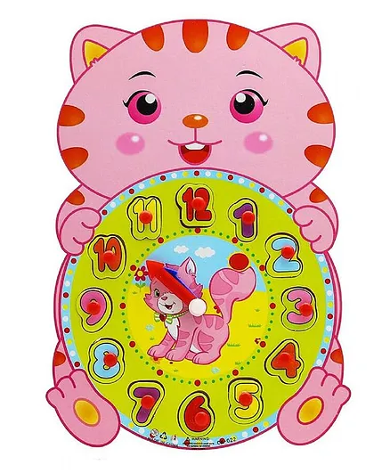 FunBlast Wooden Time Learning Puzzle Clock - Pink