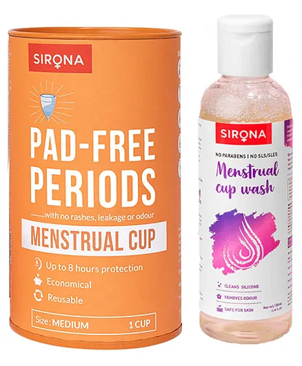 Sirona Reusable Medium Menstrual Cup with Menstrual Wash - 100 ml