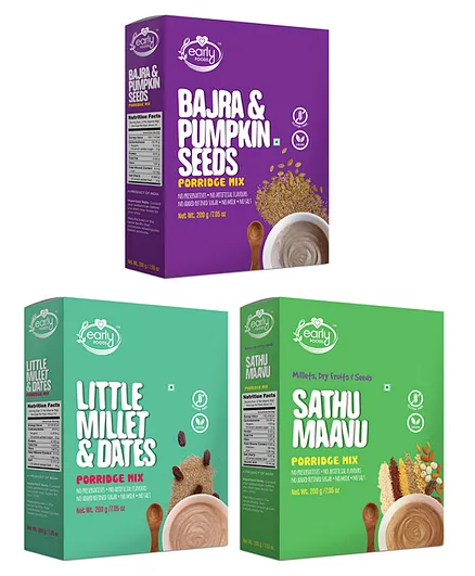 Early Foods Organic Millet Porridge Mix Breakfast Combo Pack of 3 - 200 gm Each 