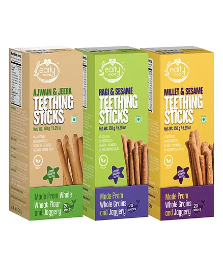Early Foods Millet Teething Sticks Combo Pack of 3 - 150 gm each 