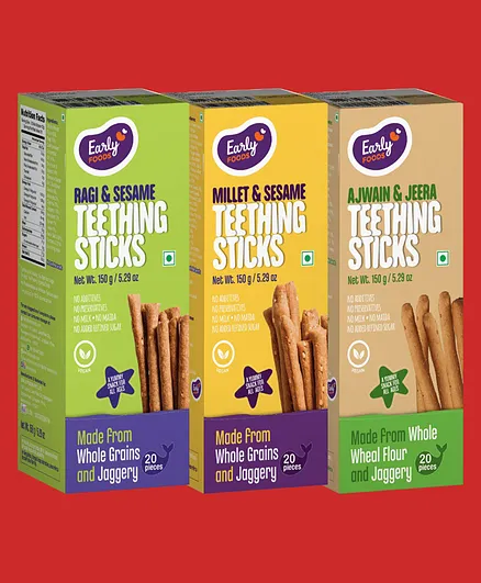 Early Foods Millet Teething Sticks Combo Pack of 3 - 150 gm each 