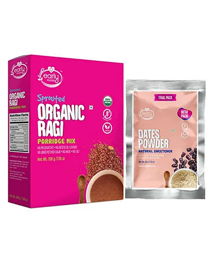 Early Foods Sprouted Ragi Porridge & Trial Pack of Dry Dates Powder Combo - 200 gm & 50 gm Each