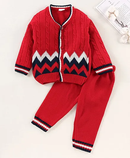 Babyhug Full Sleeves Baby Sweater Set - Red