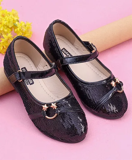 Cute Walk by Babyhug Party Wear Sequinned Belly Shoes - Black