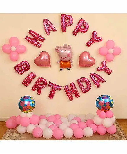 CherishX Happy Birthday Decoration Kit Pink White - Pack of 60