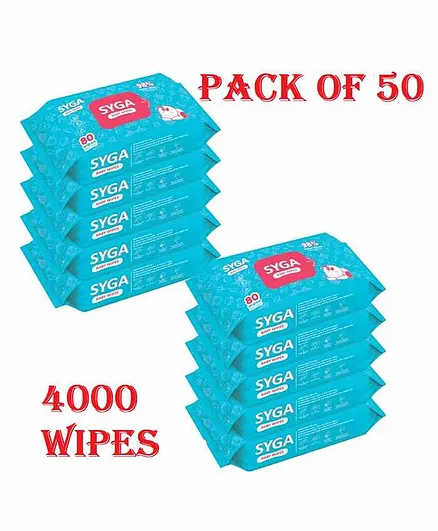 Syga Wet Wipes without Lid - 80 Wipes (Pack of 50)