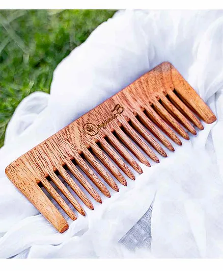 Organic B Wide Teeth Neem Wood Comb - Brown