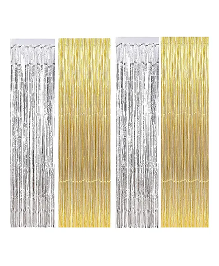 Khurana Decorative Fringe Metallic Foil Curtain Silver Golden - Pack of 4