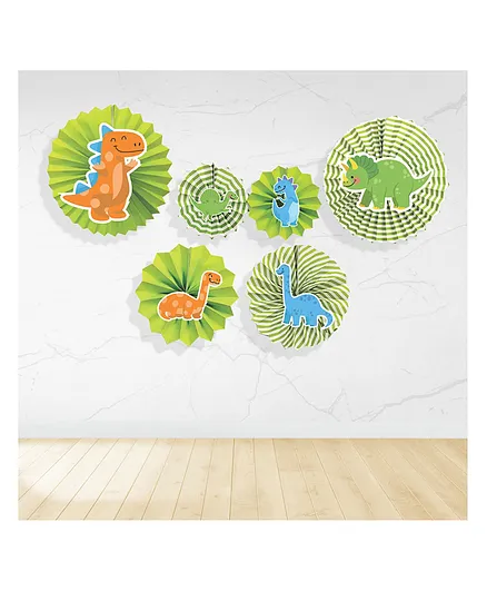 Untumble Dinosaur Theme Paper Fan Decoration - Pack of 6