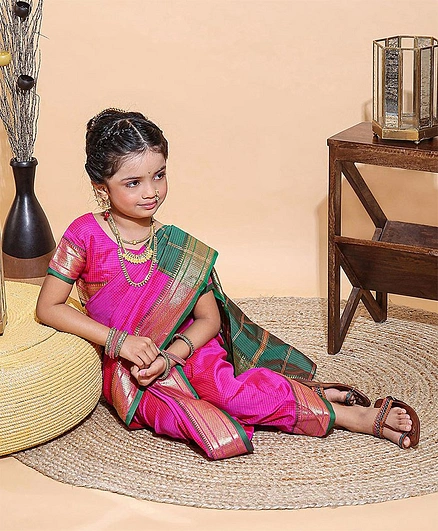 Bhartiya Half Sleeves Blouse And Nauvari Saree - Pink