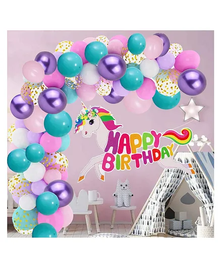 Party Propz Unicorn Theme Birthday Combo Multicolour - Pack Of 56