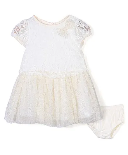 Nannette Pretty Lace Dress With Bloomer - Cream