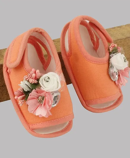 Daizy Flower Design Sandal Style Booties - Peach