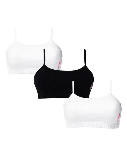 D'chica Pack of 3  Beginners Non Padded Non Wired Solid Bra - White & One black