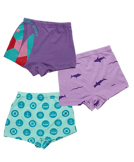Plan B Pack Of 3 Shark Print Boxers - Purple Blue
