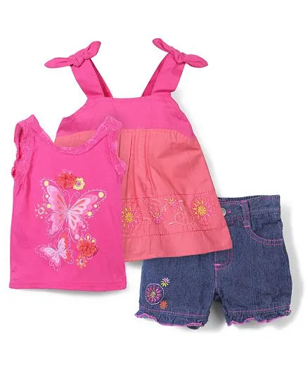Nannette Butterfly Print Top & Shorts Set - Pink & Blue