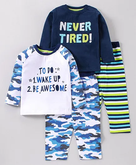 Babyhug Full Sleeves T-Shirt & Pajama Set Pack of 2 Striped - Multicolor