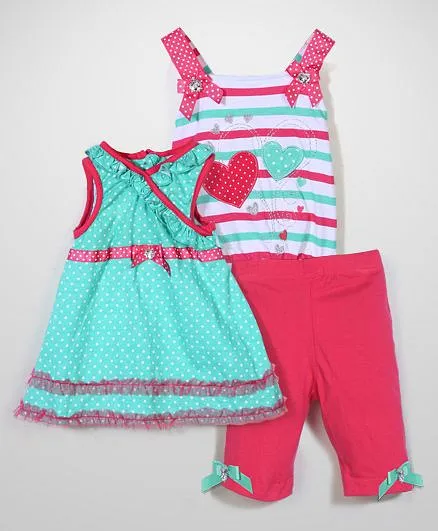 Nannette Dress Top & Shorts Set - Blue & Pink