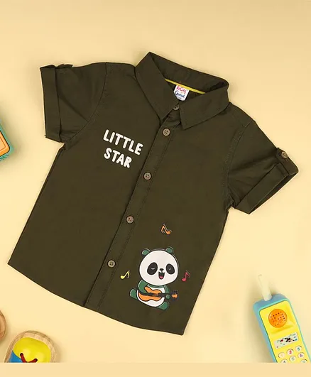 Kicks & Crawl Half Sleeves Lil' Star Panda Shirt - Olive