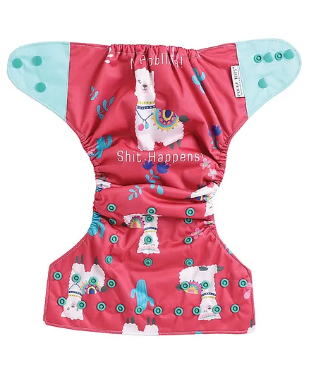 POLKA TOTS Reusable & Washable Fleece Cloth Diaper with 1 Diaper Liner and Size Adjustable Snap Buttons - Llama
