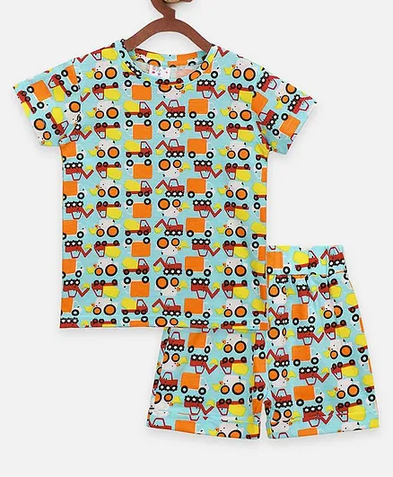 Lilpicks Couture Half Sleeves Vehicle Print Night Suit - Sky Blue