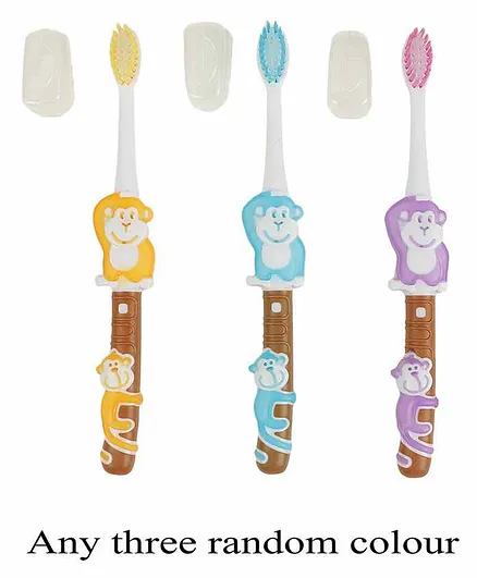 Passion Petals Monkey Design Toothbrush Pack Of 3 - Multicolour  