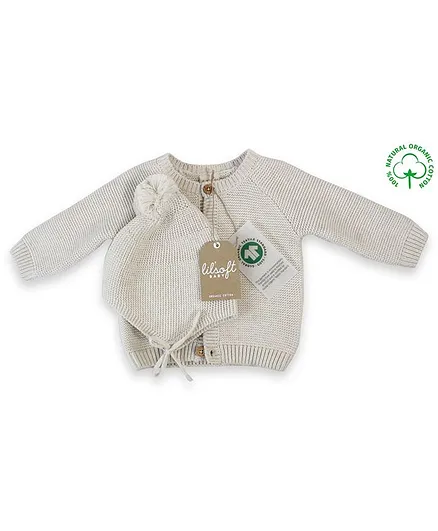 LilSoft Organic Cotton Full Sleeves Sweater & Cap Set - Beige