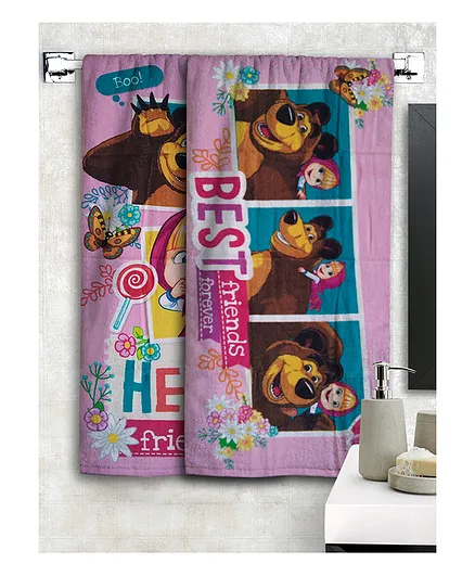 Athom Trendz Masha and The Bear Kids Bath Towel Pack of 2 - Multicolour