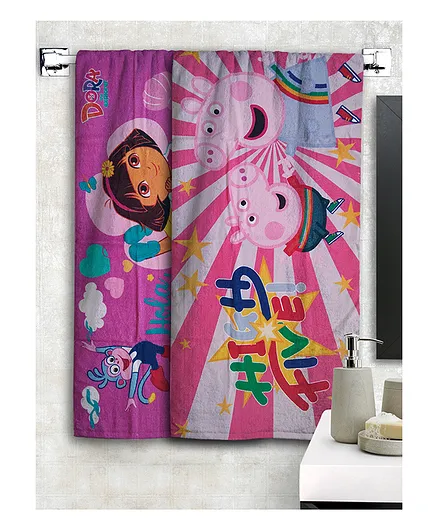 Athom Trendz Peppa Pig & Dora Kids Bath Towel Pack of 2 - Multicolour