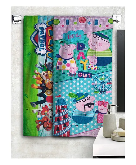 Athom Trendz Peppa Pig and Paw Patrol Kids Bath Towel Pack of 2 - Multicolour