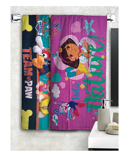 Athom Trendz Mash & The Bear Paw Patrol Kids Bath Towel Pack Of 2 - Multicolor