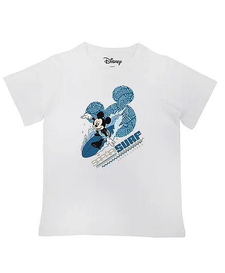 Disney By Crossroads Half Sleeves Mickey Mouse Printed Tee - White