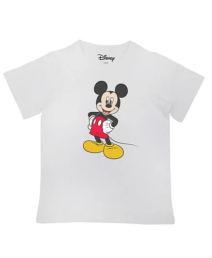 Disney By Crossroads Mickey Mouse Print Half Sleeves Tee - White