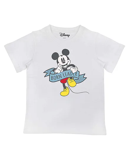 Disney By Crossroads Mickey Mouse Print Half Sleeves Tee - White