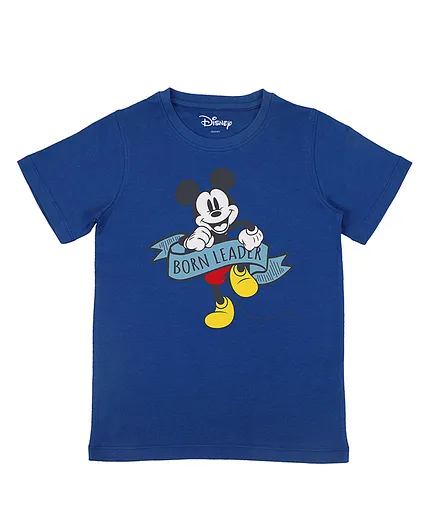 Disney By Crossroads Mickey Mouse Print Half Sleeves Tee - Blue