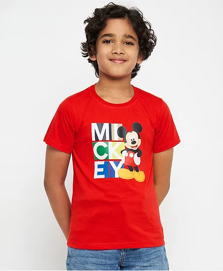 Disney By Crossroads Mickey Mouse Print Half Sleeves Tee - Red
