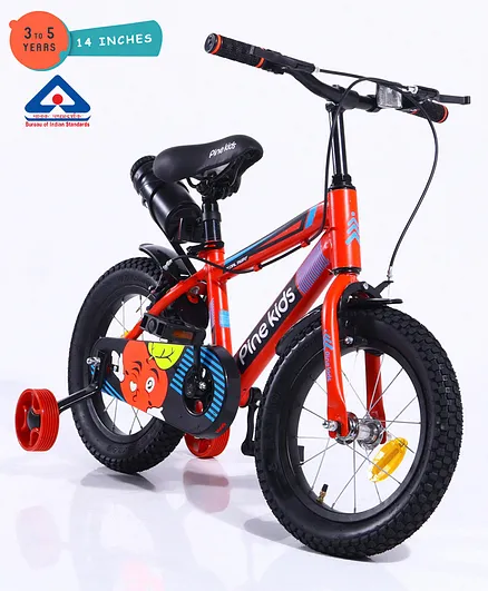 Pine Kids 14 Inch Rubber Air Tyres 99% Assembled Bicycle For Boys & Girls With Training Wheels  - Red 