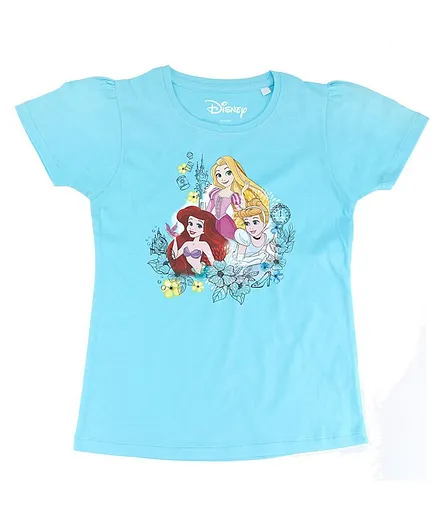 Disney By Crossroads Short Sleeves Princess Ariel Rapunzel & Cinderella Print Tee - Sky Blue