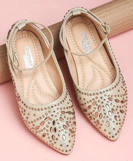 Cute Walk by Babyhug Party Wear Belly Shoes Studded Detailing - Gold
